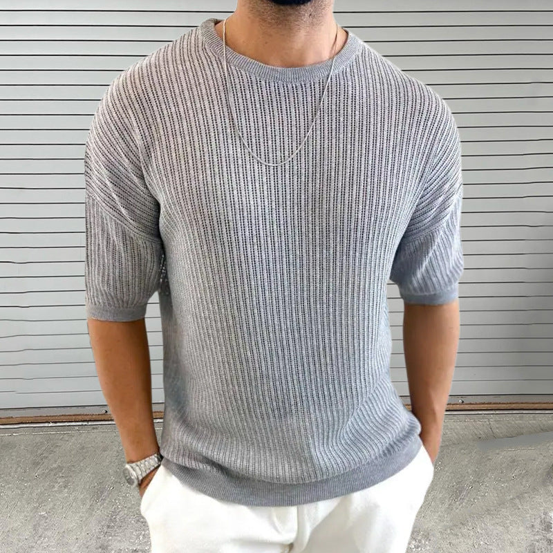 Men’s Knit Top – Slim Fit – Lightweight Semi-Sheer – Ribbed Texture – Crew Neck – Short Sleeve-4