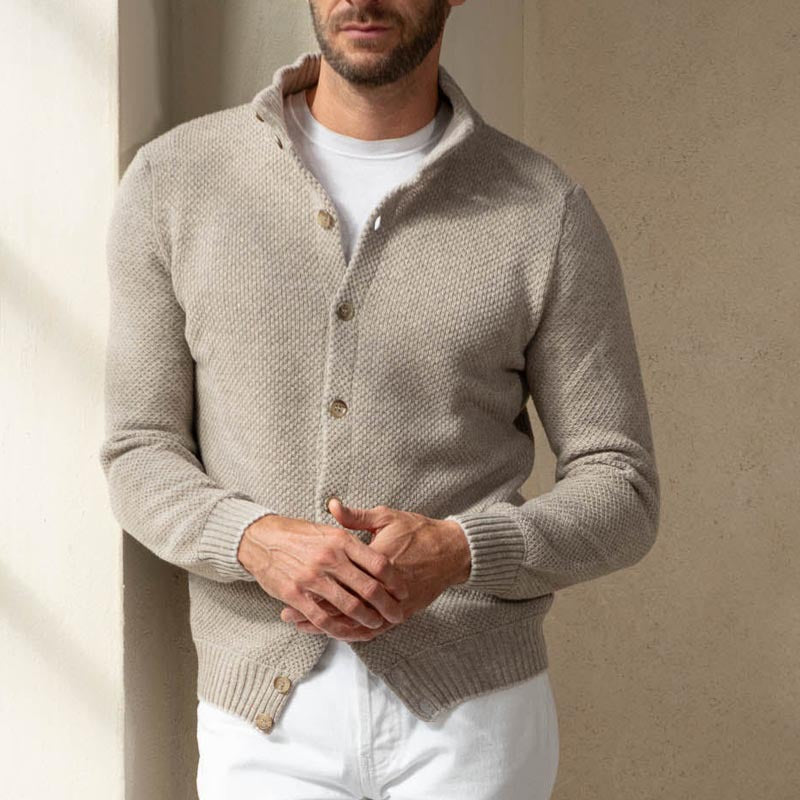 Men’s Knit Sweater – Slim Fit – Shawl Collar – Button-Up Front – Ribbed Trim-2