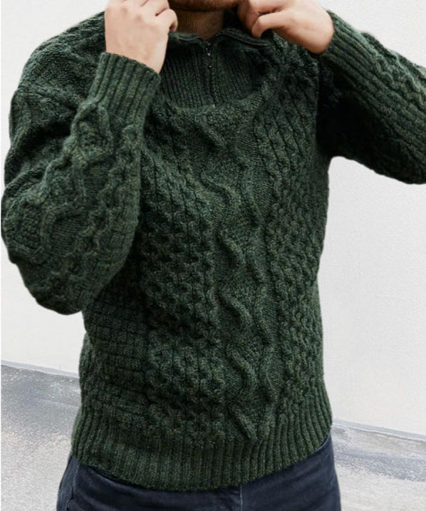 Men’s Knit Sweater – Cable Knit – High Neck Zip – Regular Fit – Ribbed Hem Cuffs-2