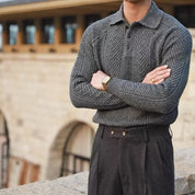 Men’s Knit Sweater – Slim Fit – Polo Collar – Cable Knit – Soft Stretch Fabric-2