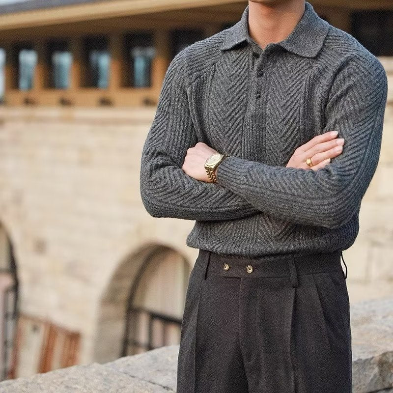 Men’s Knit Sweater – Slim Fit – Polo Collar – Cable Knit – Soft Stretch Fabric-2