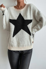 Long -sleeved women's sweater with star print for cool days-3