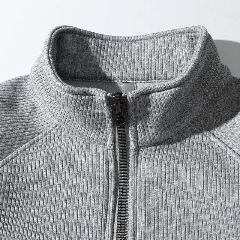 Men’s Half-Zip Sweatshirt – Ribbed Knit – Relaxed Fit – Stand Collar Casual Pullover-4