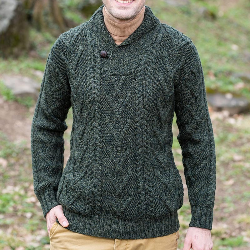 Men’s Pullover Sweater – Wool Blend – Relaxed Fit – Cable Knit – Shawl Collar-5