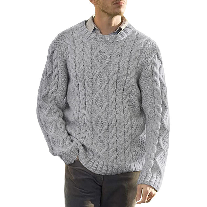 Men’s Sweater – Chunky Cable Knit – Oversized Fit – Round Neck Long Sleeve Pullover-4
