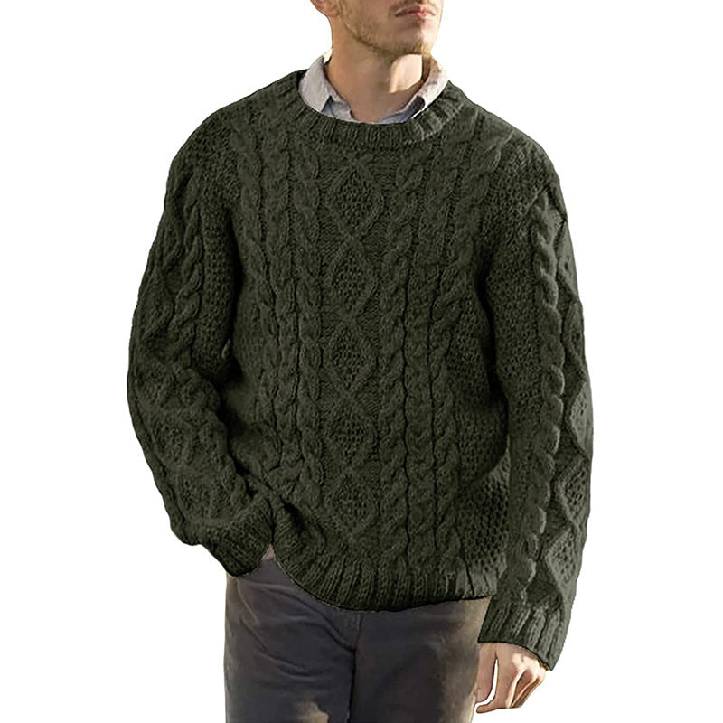 Men’s Sweater – Chunky Cable Knit – Oversized Fit – Round Neck Long Sleeve Pullover-2