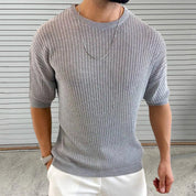 Men’s Knit Top – Slim Fit – Lightweight Semi-Sheer – Ribbed Texture – Crew Neck – Short Sleeve-3