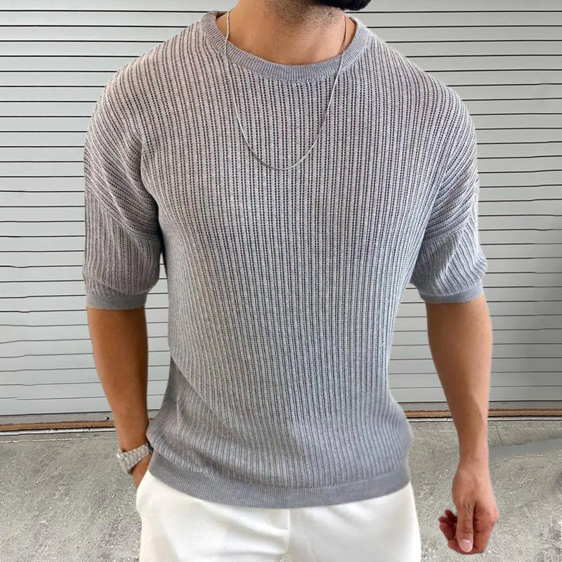 Men’s Knit Top – Slim Fit – Lightweight Semi-Sheer – Ribbed Texture – Crew Neck – Short Sleeve-3