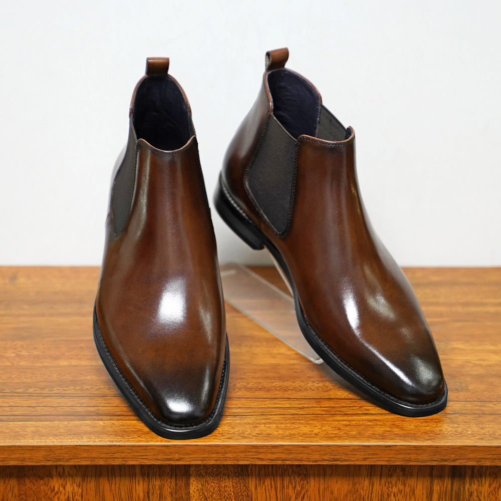 Men’s Chelsea Boots – Leather – Slim Fit – Ankle Height – Slip-On Elastic Panel-3