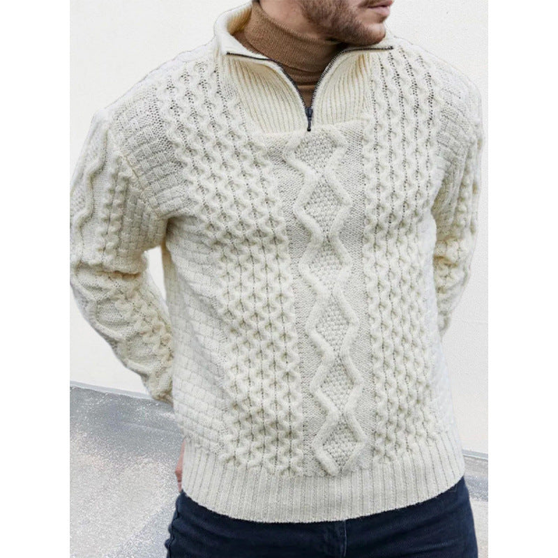 Men’s Knit Sweater – Cable Knit – High Neck Zip – Regular Fit – Ribbed Hem Cuffs-1
