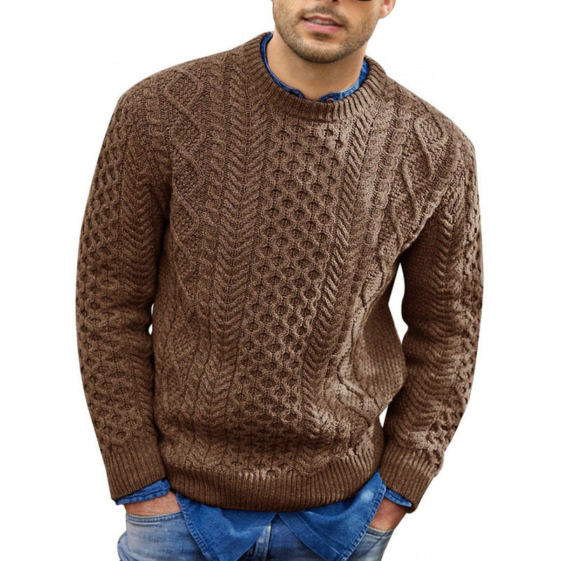 Men’s Pullover Sweater – Slim Fit – Cable Knit Wool Blend – Ribbed Trim Casual Wear-3