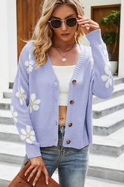 Long-sleeved flower cardigan with a V-neck for cool days-4