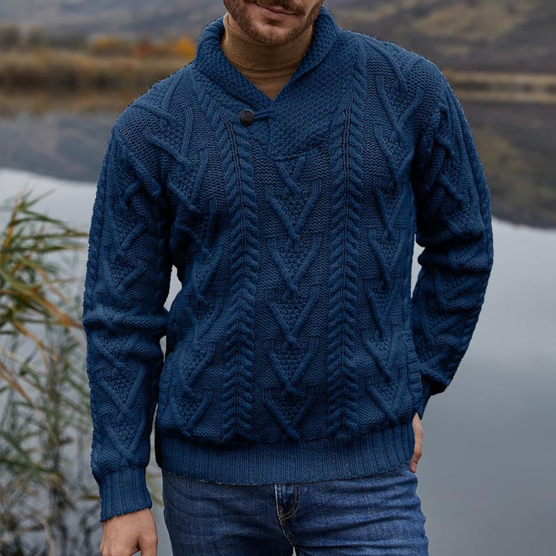 Men’s Pullover Sweater – Wool Blend – Relaxed Fit – Cable Knit – Shawl Collar-2
