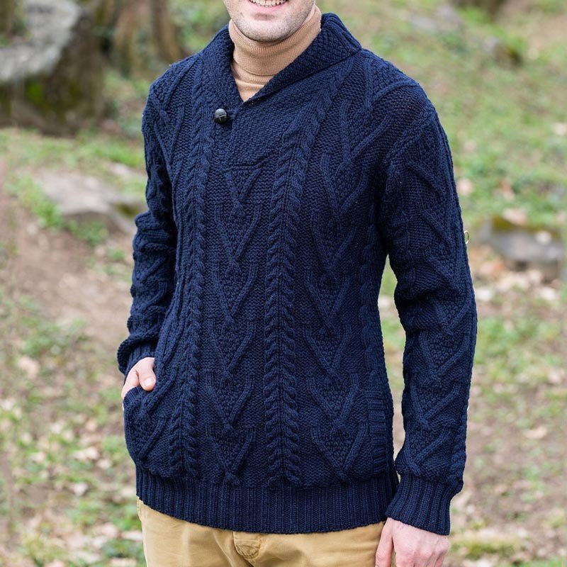 Men’s Pullover Sweater – Wool Blend – Relaxed Fit – Cable Knit – Shawl Collar-4