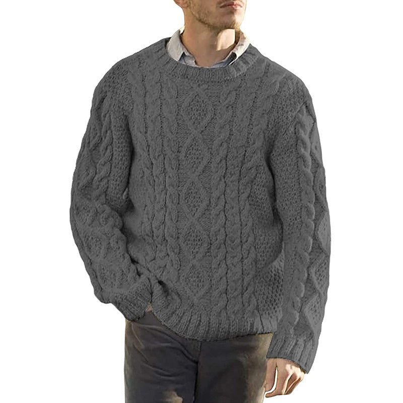 Men’s Sweater – Chunky Cable Knit – Oversized Fit – Round Neck Long Sleeve Pullover-3