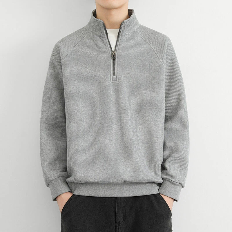 Men’s Half-Zip Sweatshirt – Ribbed Knit – Relaxed Fit – Stand Collar Casual Pullover-3