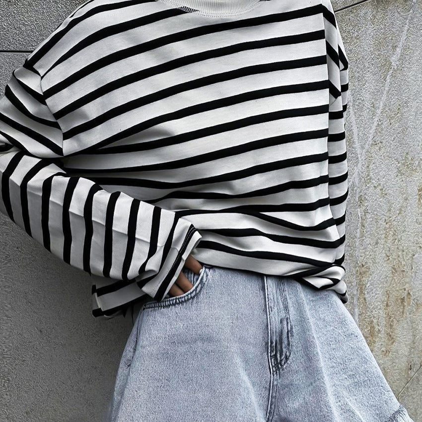 Striped long -sleeved shirt for autumn/winter - comfortable & stylish-4
