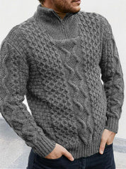 Men’s Knit Sweater – Cable Knit – High Neck Zip – Regular Fit – Ribbed Hem Cuffs-3
