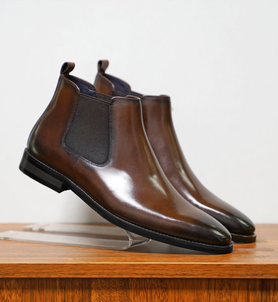 Men’s Chelsea Boots – Leather – Slim Fit – Ankle Height – Slip-On Elastic Panel-5
