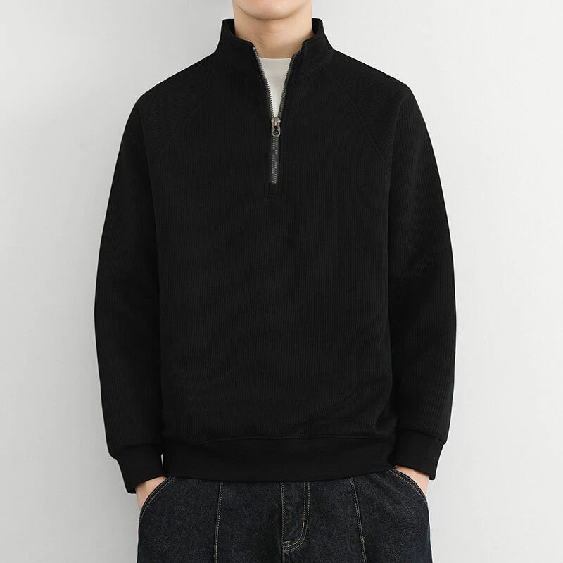 Men’s Half-Zip Sweatshirt – Ribbed Knit – Relaxed Fit – Stand Collar Casual Pullover-2