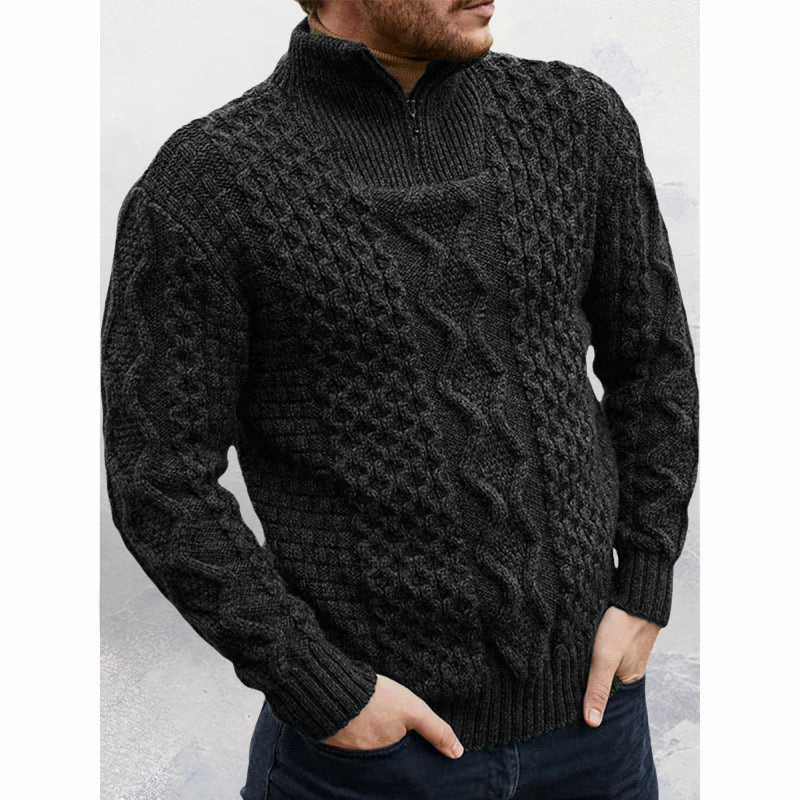 Men’s Knit Sweater – Cable Knit – High Neck Zip – Regular Fit – Ribbed Hem Cuffs-4
