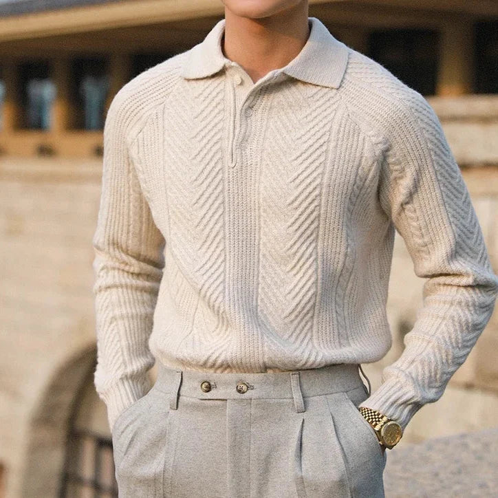 Men’s Knitted Sweater – Slim Fit – Cable Knit – Polo Collar – Long Sleeve Smart Wear-2