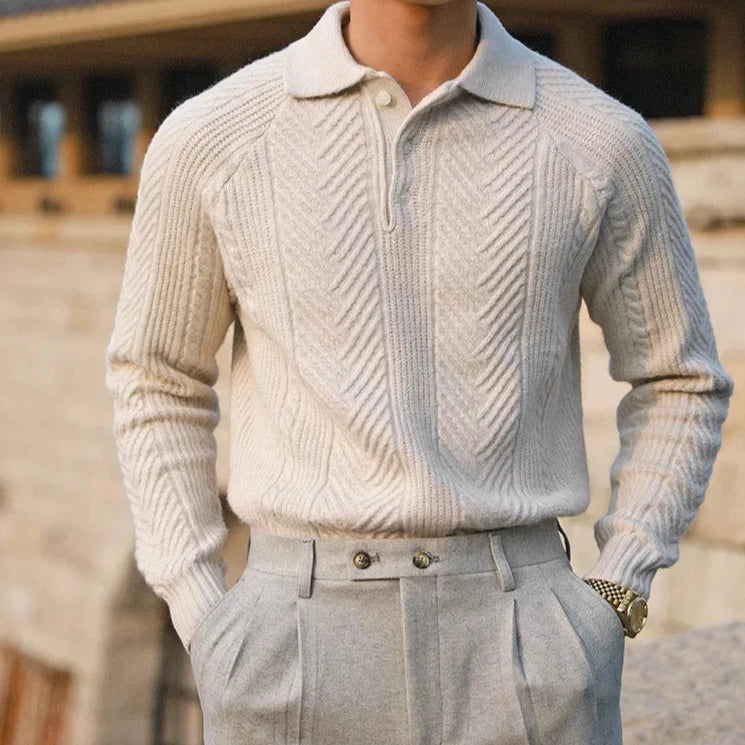 Men’s Knitted Sweater – Slim Fit – Cable Knit – Polo Collar – Long Sleeve Smart Wear-1