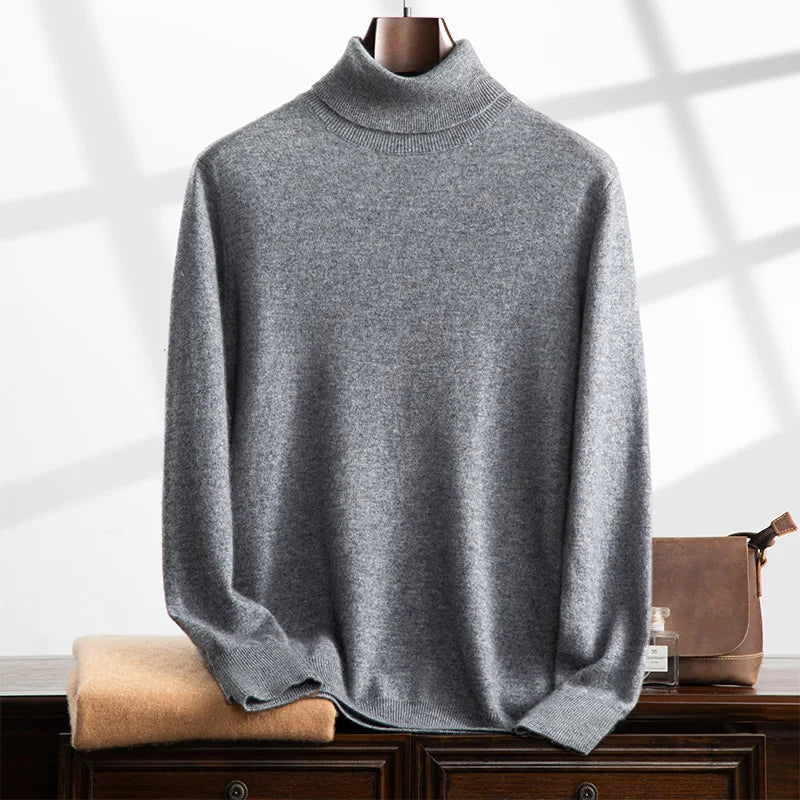 Men’s Turtleneck Sweater – Cashmere – Relaxed Fit – Ribbed Knit – Full Length-2