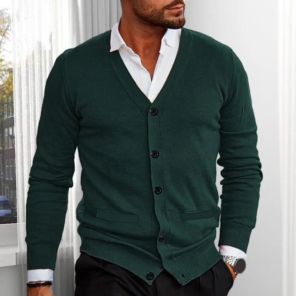 Men’s Knitted Cardigan - V-Neck Button-Up - Tailored Fit with Ribbed Cuffs & Hem-5