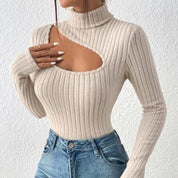 Ladies ribbed turtleneck sweater | Hollow chest-4