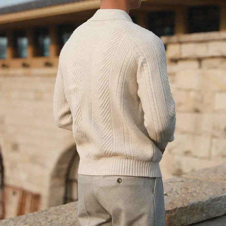 Men’s Knitted Sweater – Slim Fit – Cable Knit – Polo Collar – Long Sleeve Smart Wear-5