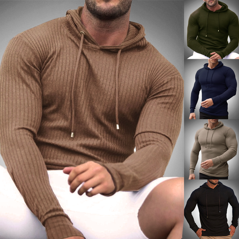 Men’s Slim Fit Hoodie - Ribbed Knit - Long Sleeve - Adjustable Drawstring-6