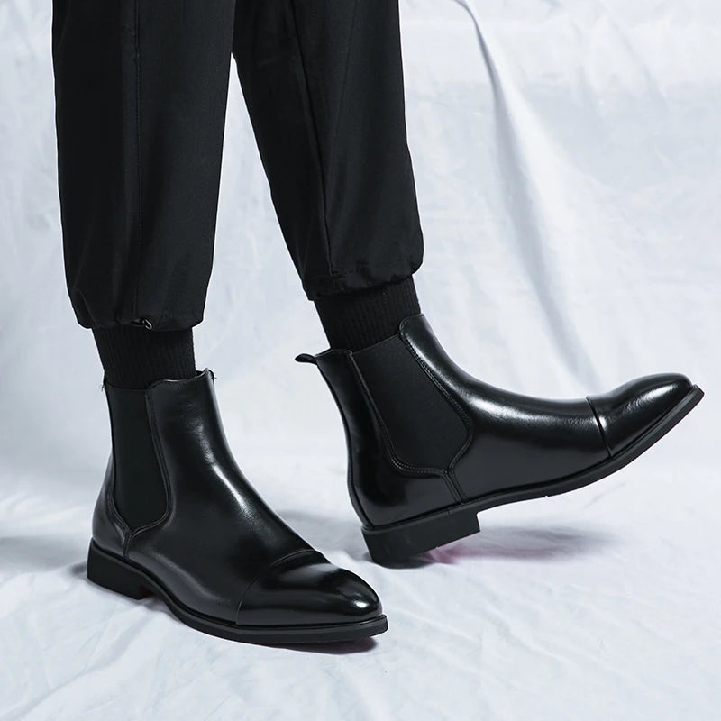 Men’s Leather Boots – Sleek Fit – Ankle Length – Cap Toe – Slip-On Chelsea Style-2