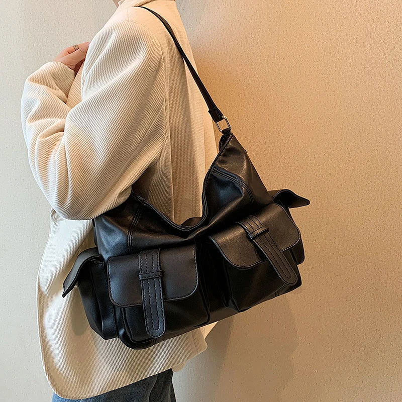 Ella | Large Capacity Punk Leather Shoulder Bag Motorcycle