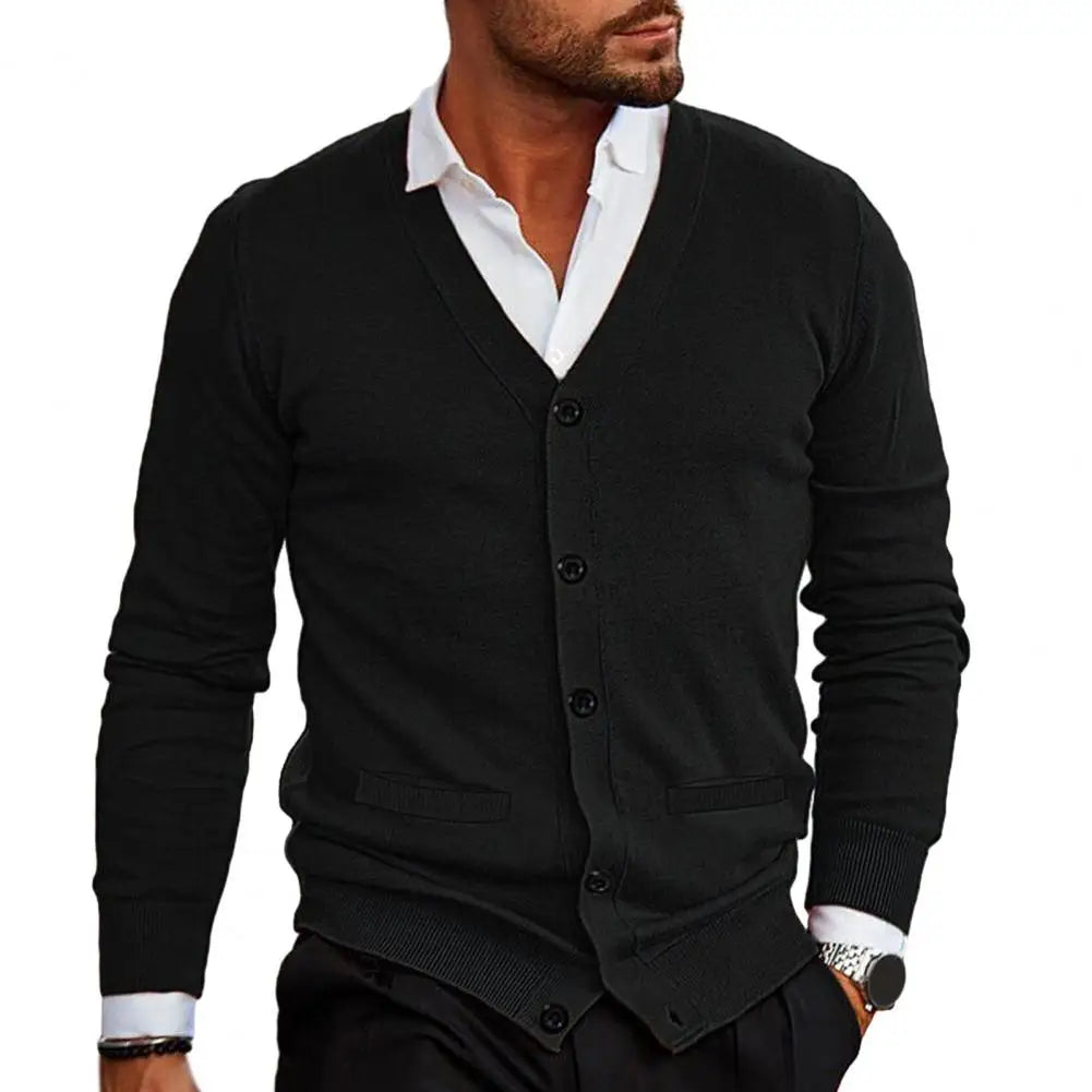 Men’s Knitted Cardigan - V-Neck Button-Up - Tailored Fit with Ribbed Cuffs & Hem-6