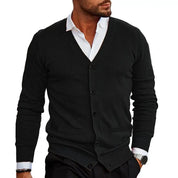Men’s Knitted Cardigan - V-Neck Button-Up - Tailored Fit with Ribbed Cuffs & Hem-6