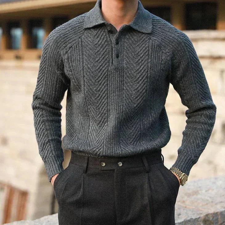 Men’s Knitted Sweater – Slim Fit – Cable Knit – Polo Collar – Long Sleeve Smart Wear-6