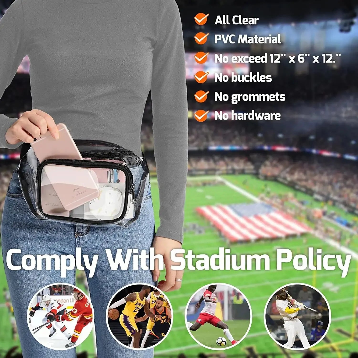 Emma | Transparent waterproof stadium-approved hip bag