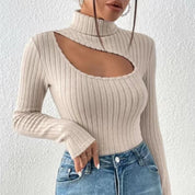 Ladies ribbed turtleneck sweater | Hollow chest-5