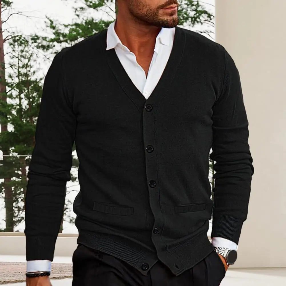 Men’s Knitted Cardigan - V-Neck Button-Up - Tailored Fit with Ribbed Cuffs & Hem-4