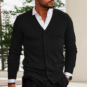 Men’s Knitted Cardigan - V-Neck Button-Up - Tailored Fit with Ribbed Cuffs & Hem-4