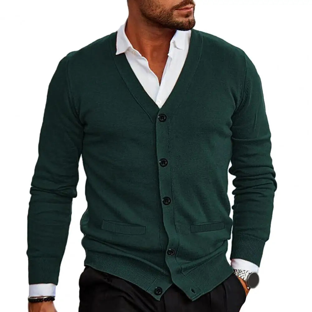 Men’s Knitted Cardigan - V-Neck Button-Up - Tailored Fit with Ribbed Cuffs & Hem-3