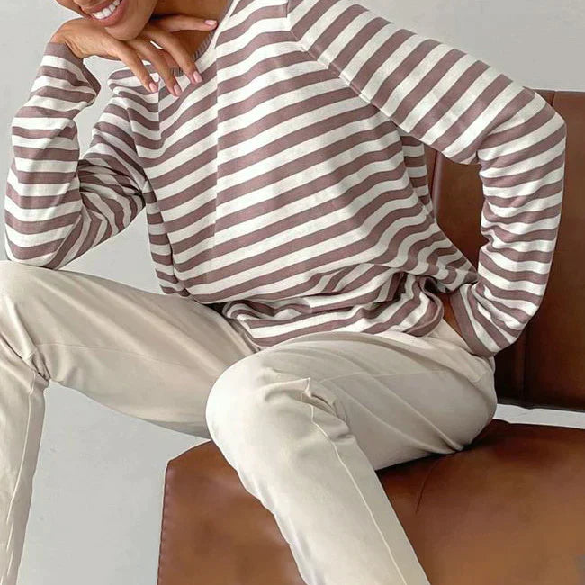 Striped knitting sweater for women with a classic design-3