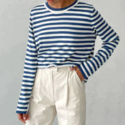 Striped knitting sweater for women with a classic design-4