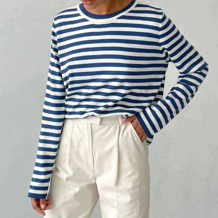 Striped knitting sweater for women with a classic design-4
