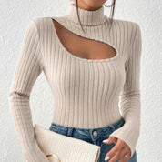 Ladies ribbed turtleneck sweater | Hollow chest-6
