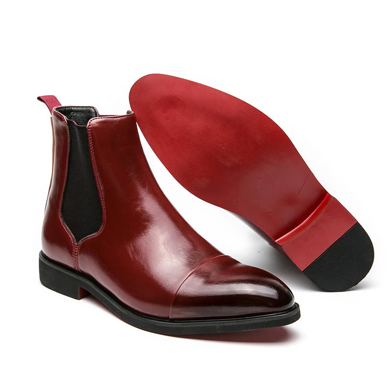 Men’s Leather Boots – Sleek Fit – Ankle Length – Cap Toe – Slip-On Chelsea Style-3