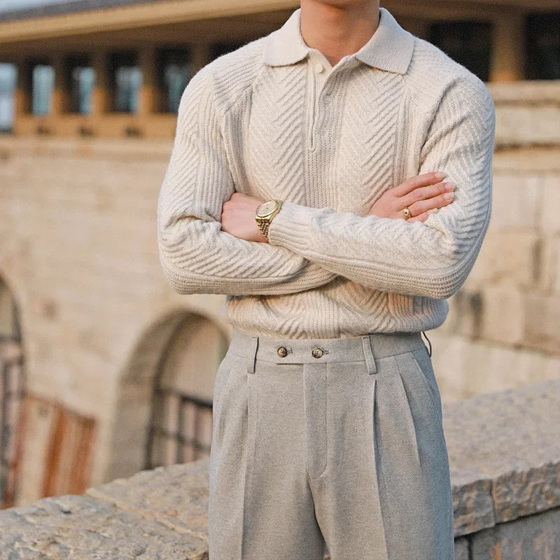 Men’s Knitted Sweater – Slim Fit – Cable Knit – Polo Collar – Long Sleeve Smart Wear-3