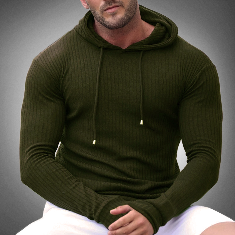 Men’s Slim Fit Hoodie - Ribbed Knit - Long Sleeve - Adjustable Drawstring-3
