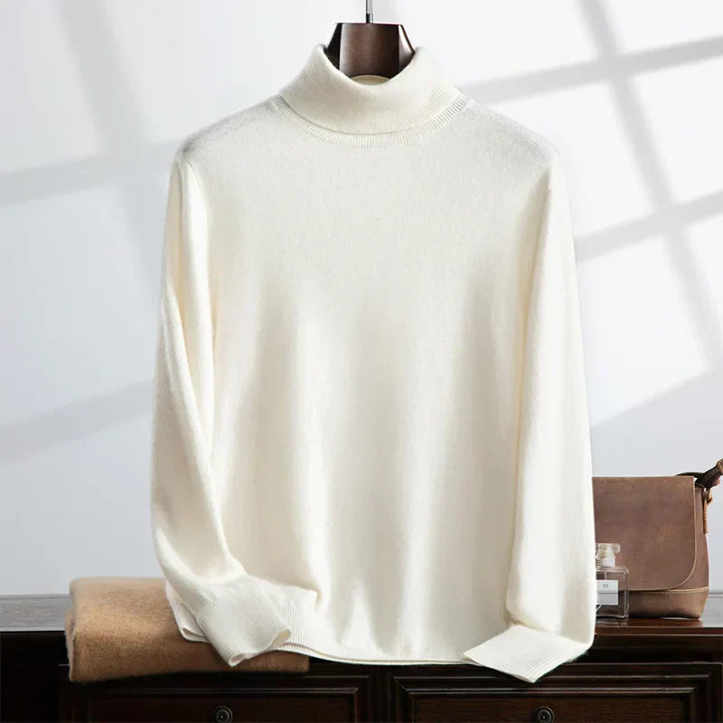 Men’s Turtleneck Sweater – Cashmere – Relaxed Fit – Ribbed Knit – Full Length-3